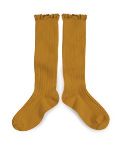 Collegien Josephine Knee High Socks | Lace Trim | Moutarde