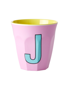 Rice Melamine Cup | Letter J in Pink