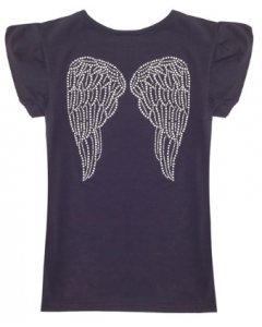 Angel’s Face - Angel Short Sleeve Tee with Diamonte Wings in Black