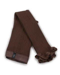 Collegien Footless Tights | Lace Trim in Chocolate