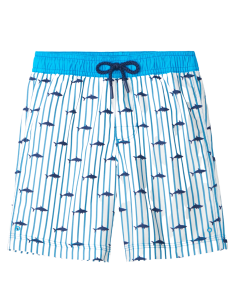 Hatley Swimwear | White Surf Shorts with Milky Blue Waistband | Sharks | SKIN&BLiSS