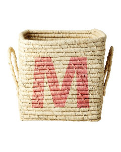 Rice Raffia Storage Basket | Natural Colour Letter M | SKiN&BLiSS