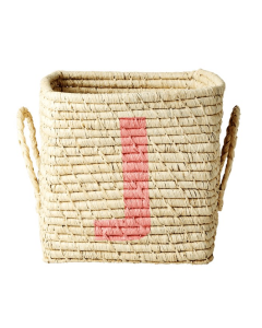 Rice Raffia Storage Basket | Natural Colour Letter J | SKiN&BLiSS