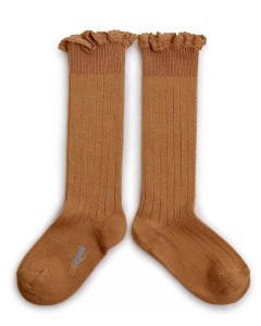 Collegien Socks | Lace Trim Knee High Socks | Salted Caramel | SKiN&BLiSS